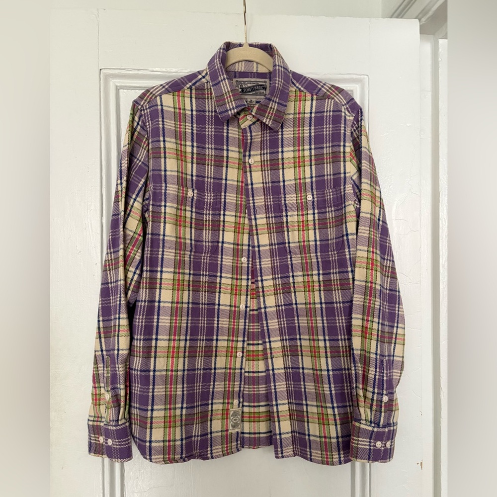 Schott Purple and Cream Plaid Men's Flannel Shirt
